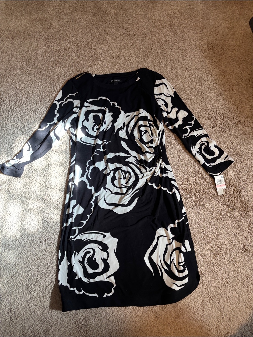 INC Black & White Floral Long Sleeve Dress